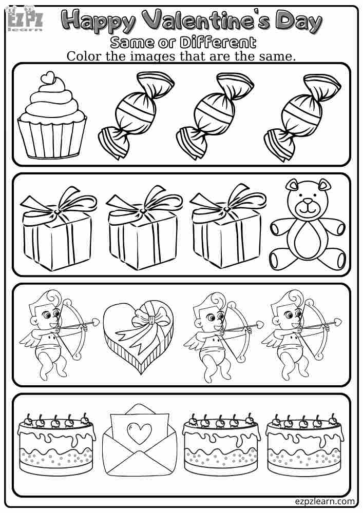 Valentines day same or different activity number 2 for kids